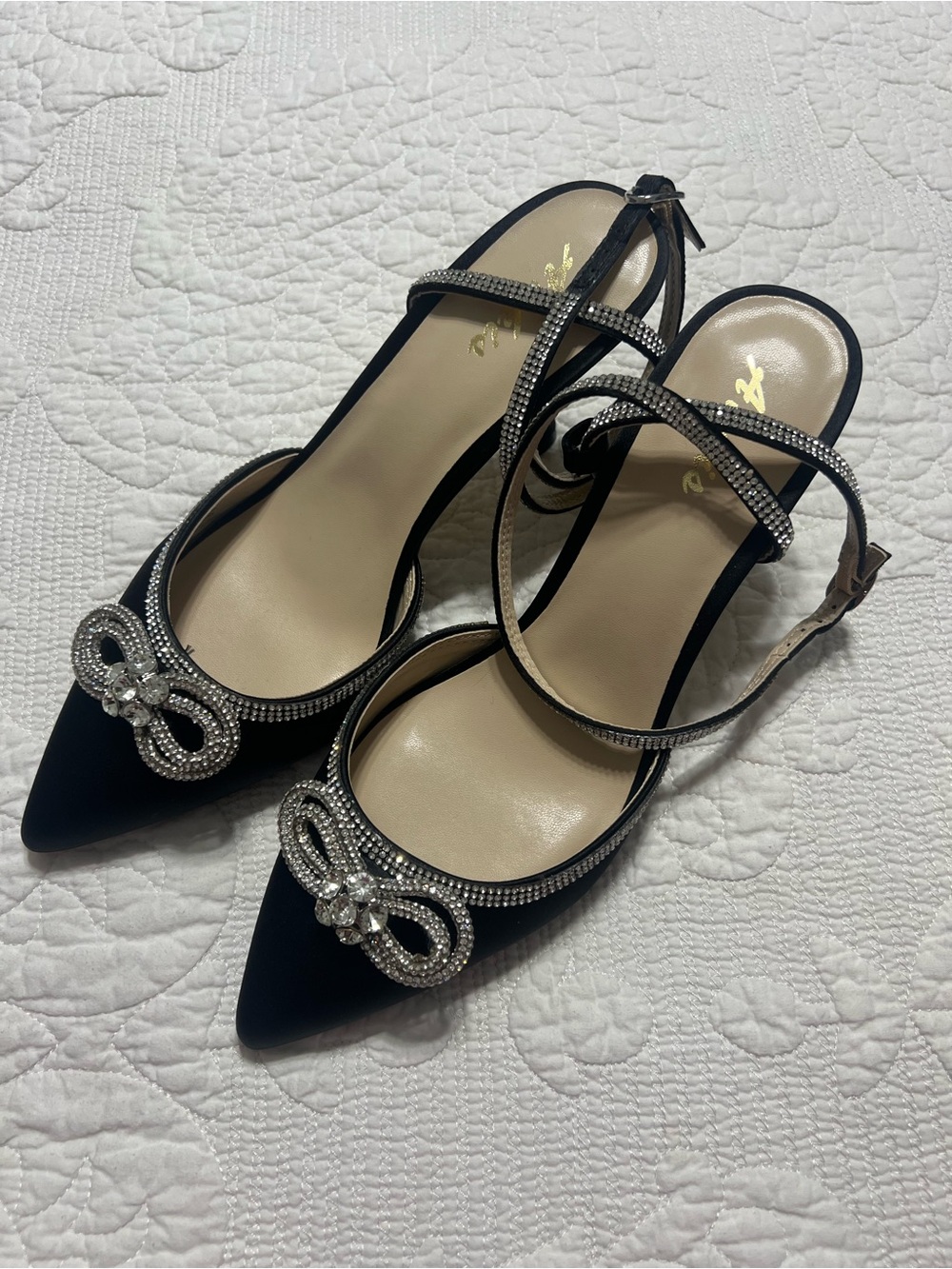 Ankis  Women Black Silver Heels Point Toes Size 9.5 New